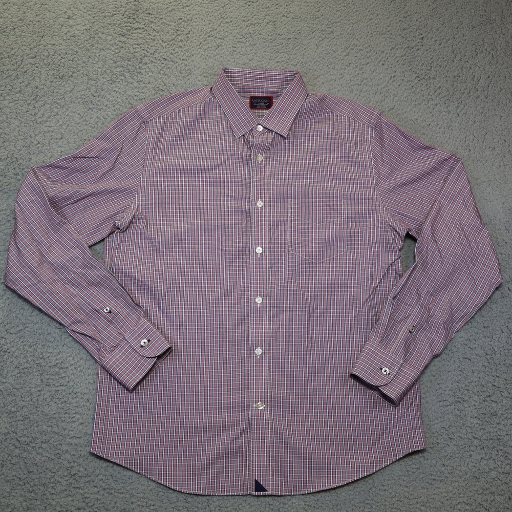 UNTUCKit Pio Cesare Slim‎ Fit Wrinkle Free Micro Check Shirt Mens Large Red Blue